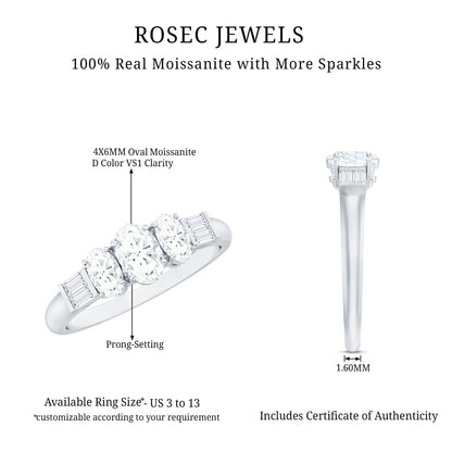 Oval Moissanite Three Stone Anniversary Ring for Women