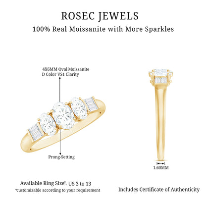 Oval Moissanite Three Stone Anniversary Ring for Women