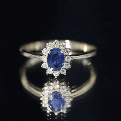 Natural 1 Carat Blue Sapphire Princess Diana Inspired Engagement Ring with Diamonds