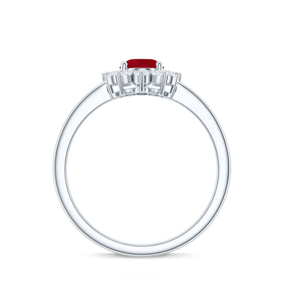 Natural 0.6 Carat Oval Ruby Engagement Ring with Diamond Halo