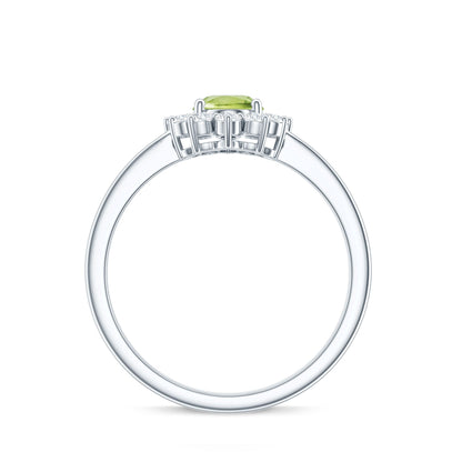 Real 1 Carat Peridot Oval Engagement Ring with Diamond Halo