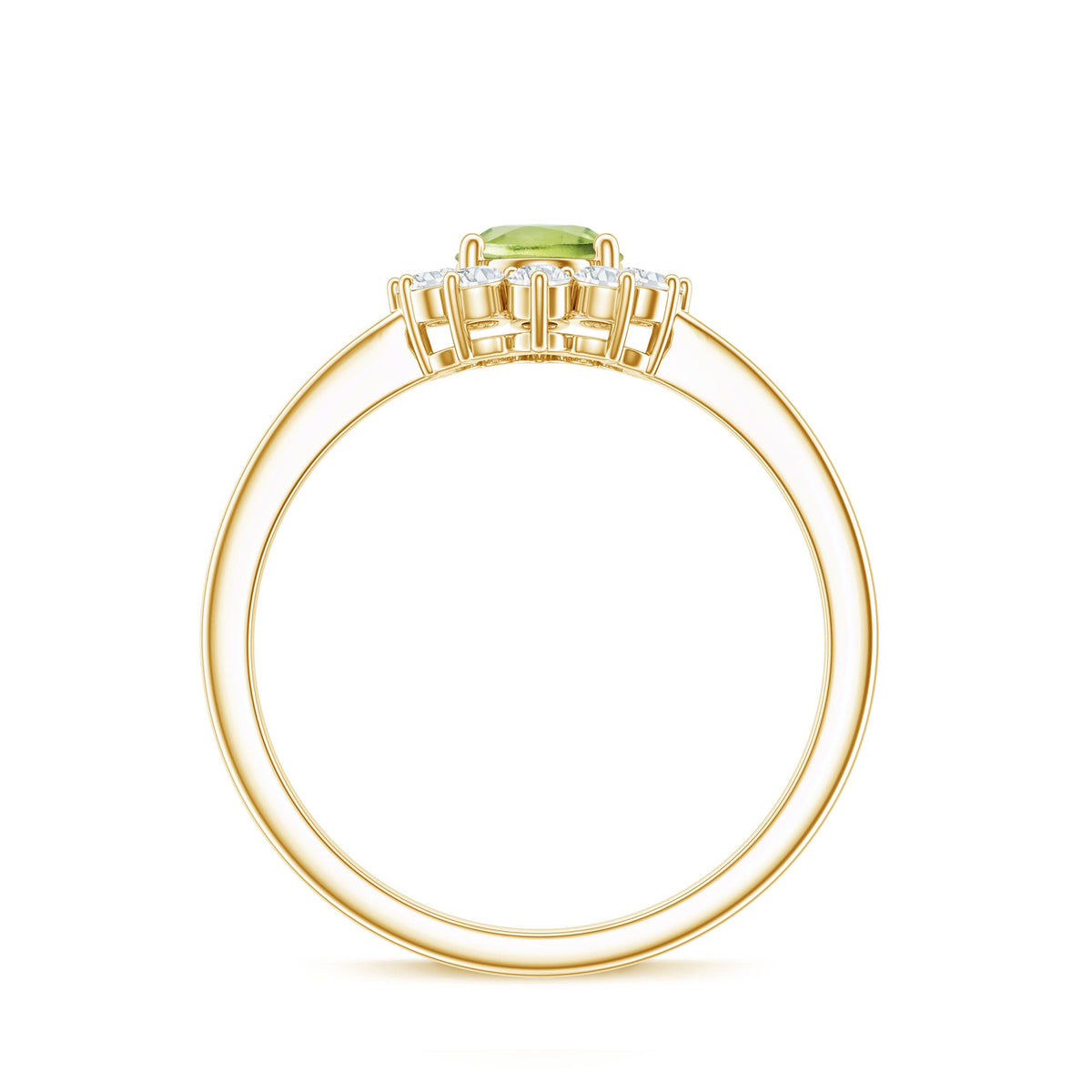 Real 1 Carat Peridot Oval Engagement Ring with Diamond Halo