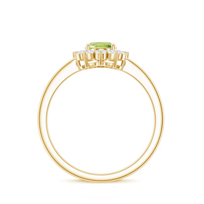 Real 1 Carat Peridot Oval Engagement Ring with Diamond Halo