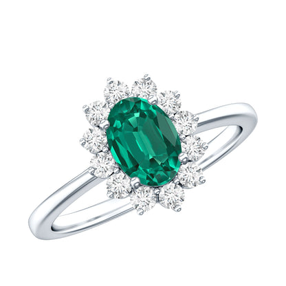 Lab Created Emerald Princess Diana Inspired Engagement Ring with Diamond