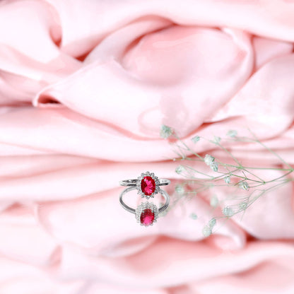 1.5 Carat Oval Shape Lab Grown Ruby and Diamond Halo Engagement Ring