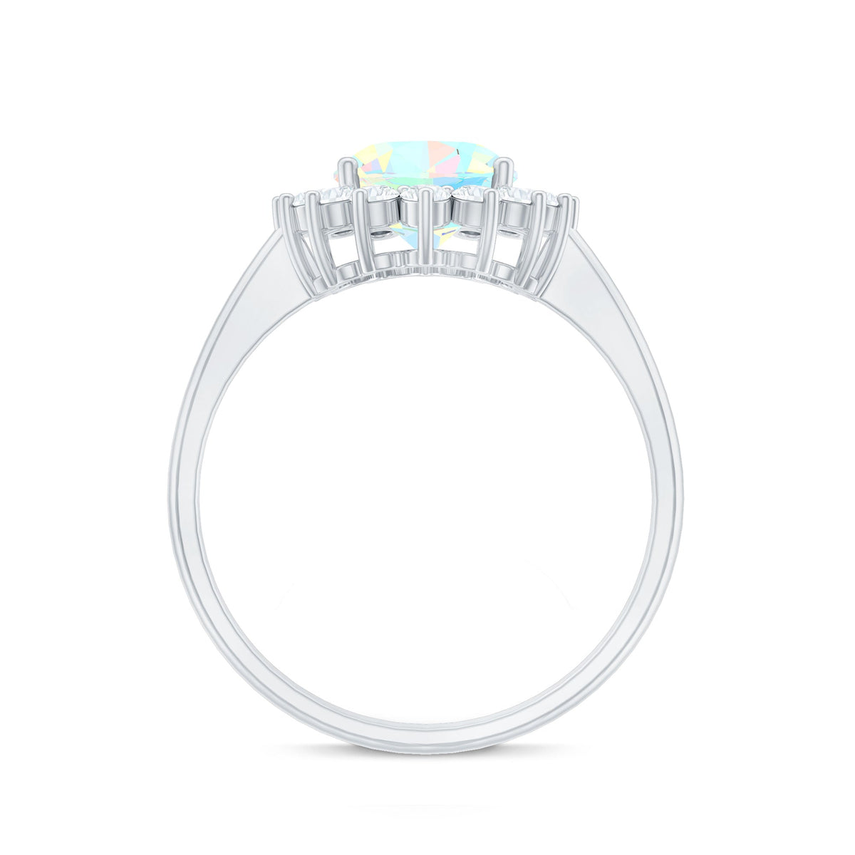 Natural 1.3 Carat Ethiopian Rainbow Opal Oval Engagement Ring with Diamond Halo