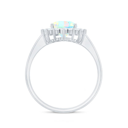 Natural 1.3 Carat Ethiopian Rainbow Opal Oval Engagement Ring with Diamond Halo
