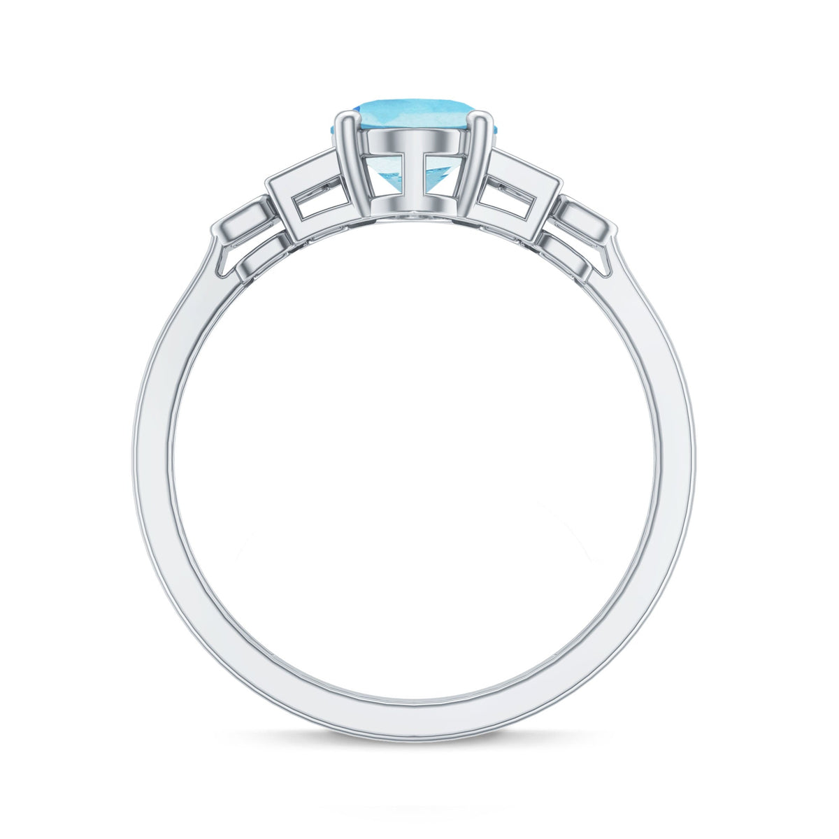 Real 1 Carat Aquamarine Statement Engagement Ring with Diamond