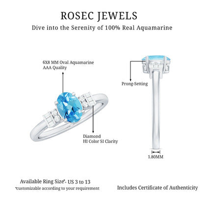 Oval Cut Aquamarine Classic Engagement Ring with Diamond