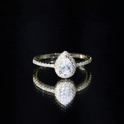 Certified 0.7 Carat Pear Shaped Moissanite Halo Engagement Ring