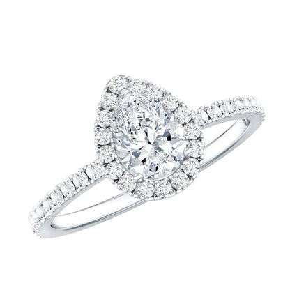 Certified 0.7 Carat Pear Shaped Moissanite Halo Engagement Ring