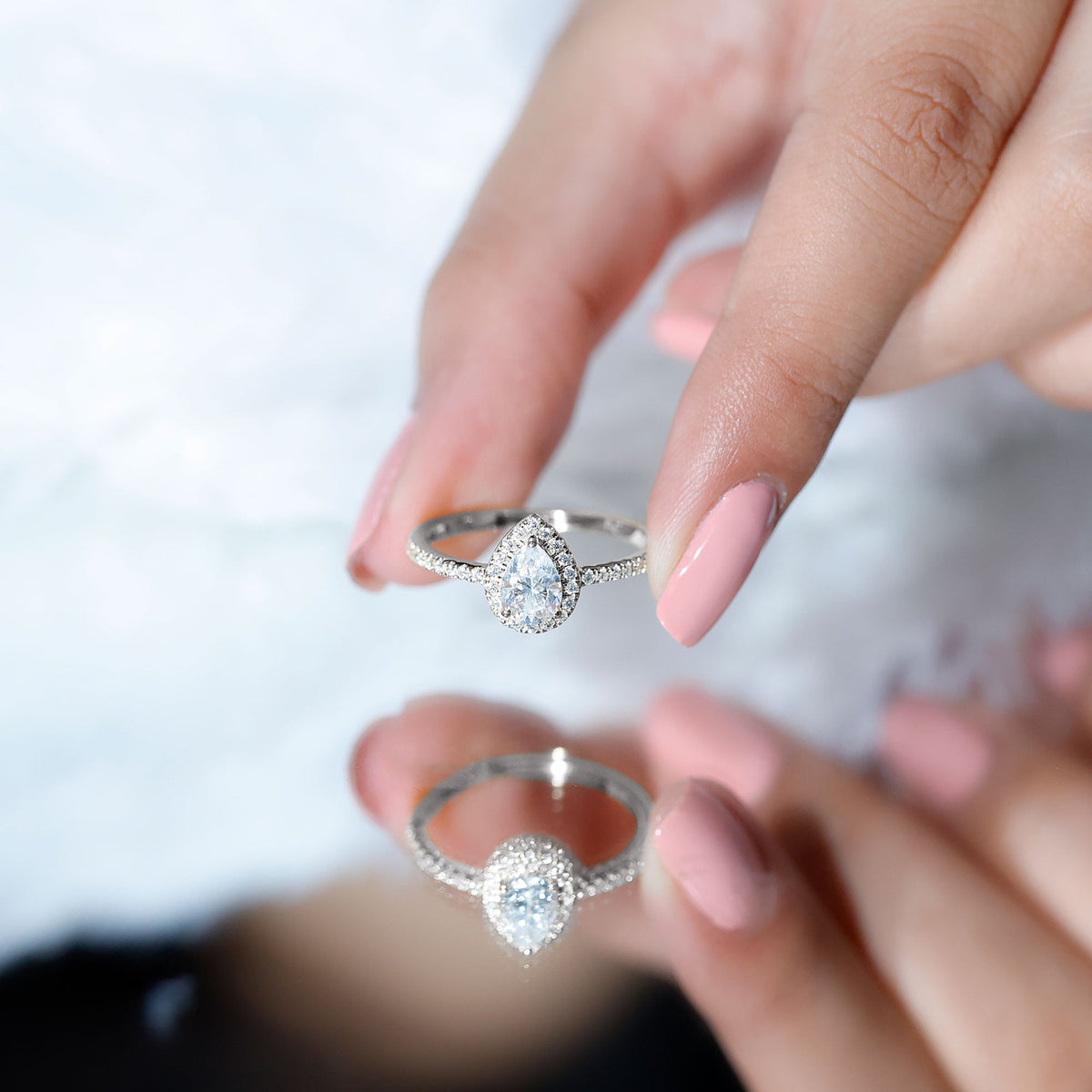 Certified 0.7 Carat Pear Shaped Moissanite Halo Engagement Ring