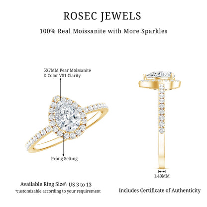 Certified 0.7 Carat Pear Shaped Moissanite Halo Engagement Ring