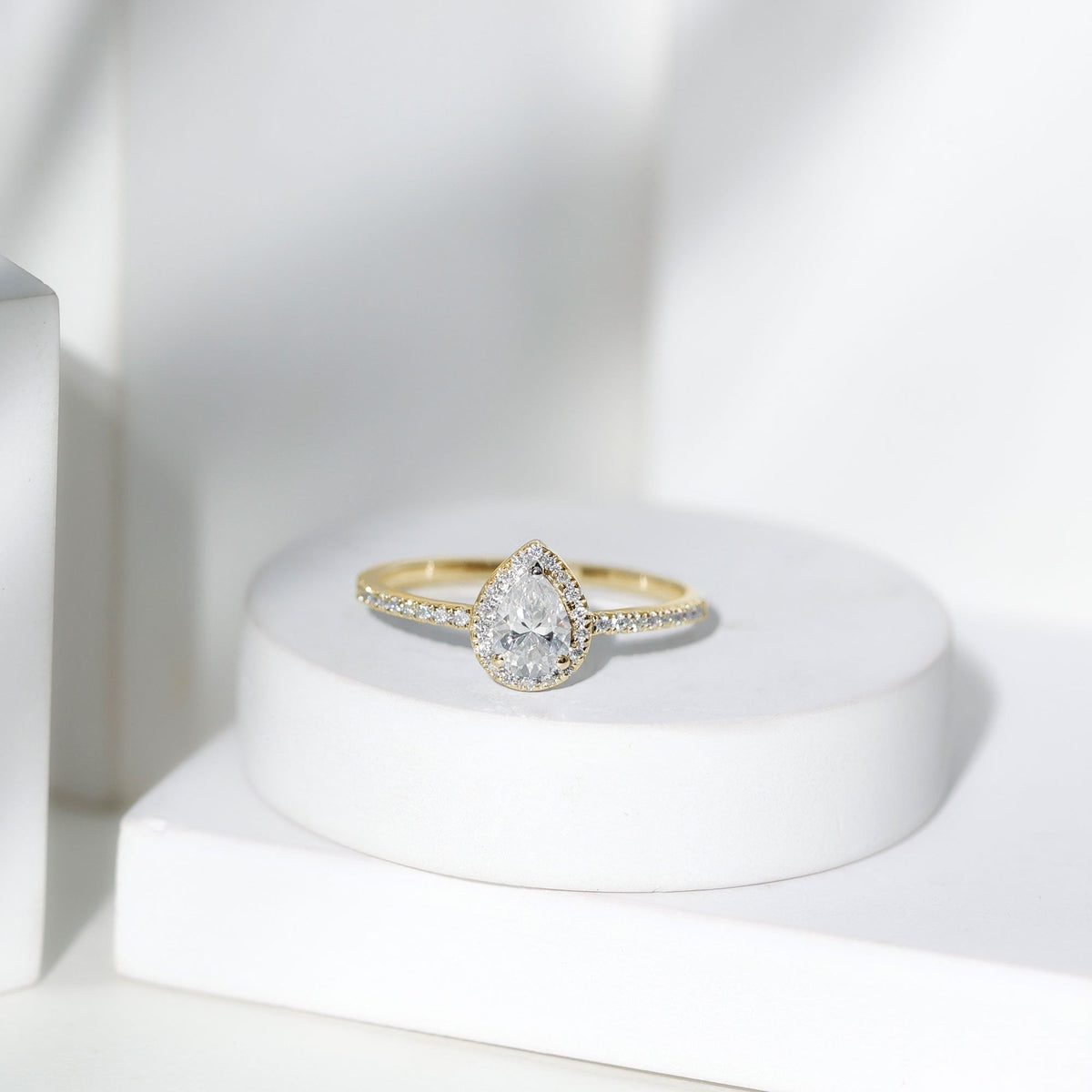 Certified 0.7 Carat Pear Shaped Moissanite Halo Engagement Ring