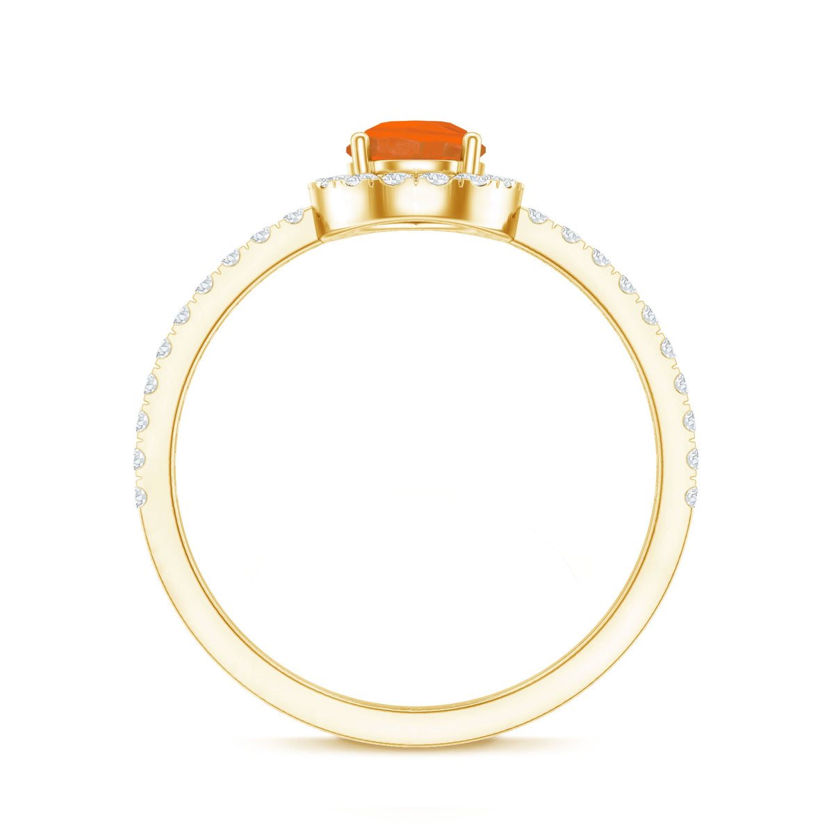 Genuine Fire Opal Teardrop Ring with Diamond Halo