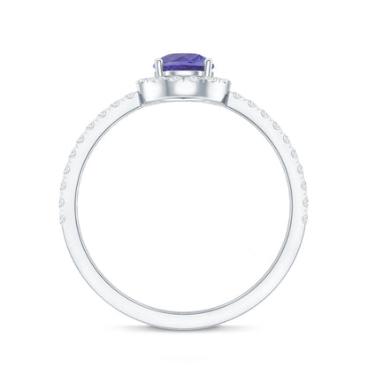 Real 0.84 Carat Tanzanite Teardrop Engagement Ring with Diamond Halo