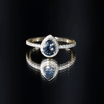0.7 Carat Pear Shape London Blue Topaz Teardrop Engagement Ring with Moissanite Halo