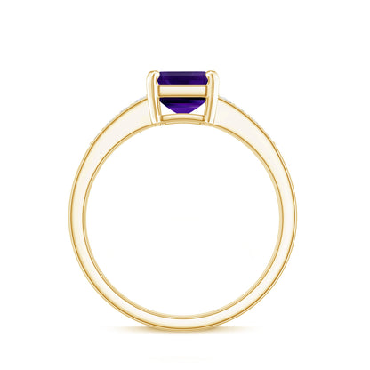 Natural 1.4 Carat Amethyst Emerald Cut Engagement Ring with Diamond