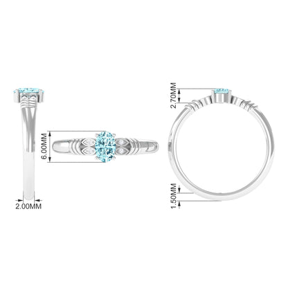 Natural 1 Carat Aquamarine Oval Engagement Ring with Diamond