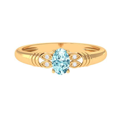 Natural 1 Carat Aquamarine Oval Engagement Ring with Diamond