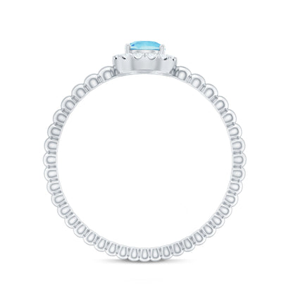 Natural Aquamarine Diamond Promise Ring with Bubble Shank