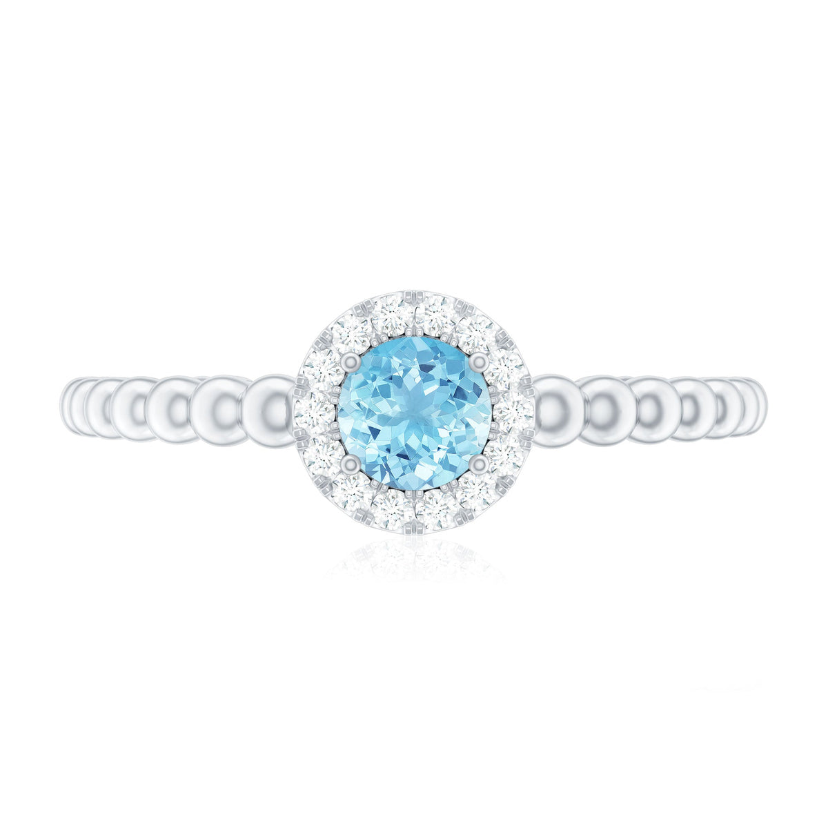 Natural Aquamarine Diamond Promise Ring with Bubble Shank