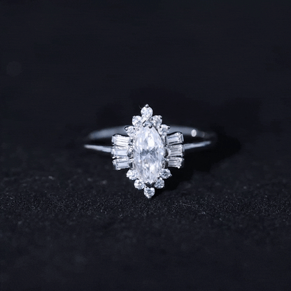 Marquise Cut Moissanite Antique Style Engagement Ring with Halo