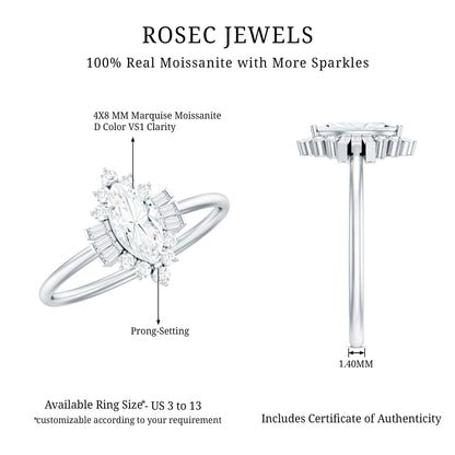 Marquise Cut Moissanite Antique Style Engagement Ring with Halo