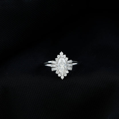 Marquise Cut Moissanite Antique Style Engagement Ring with Halo