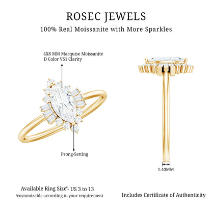 Marquise Cut Moissanite Antique Style Engagement Ring with Halo