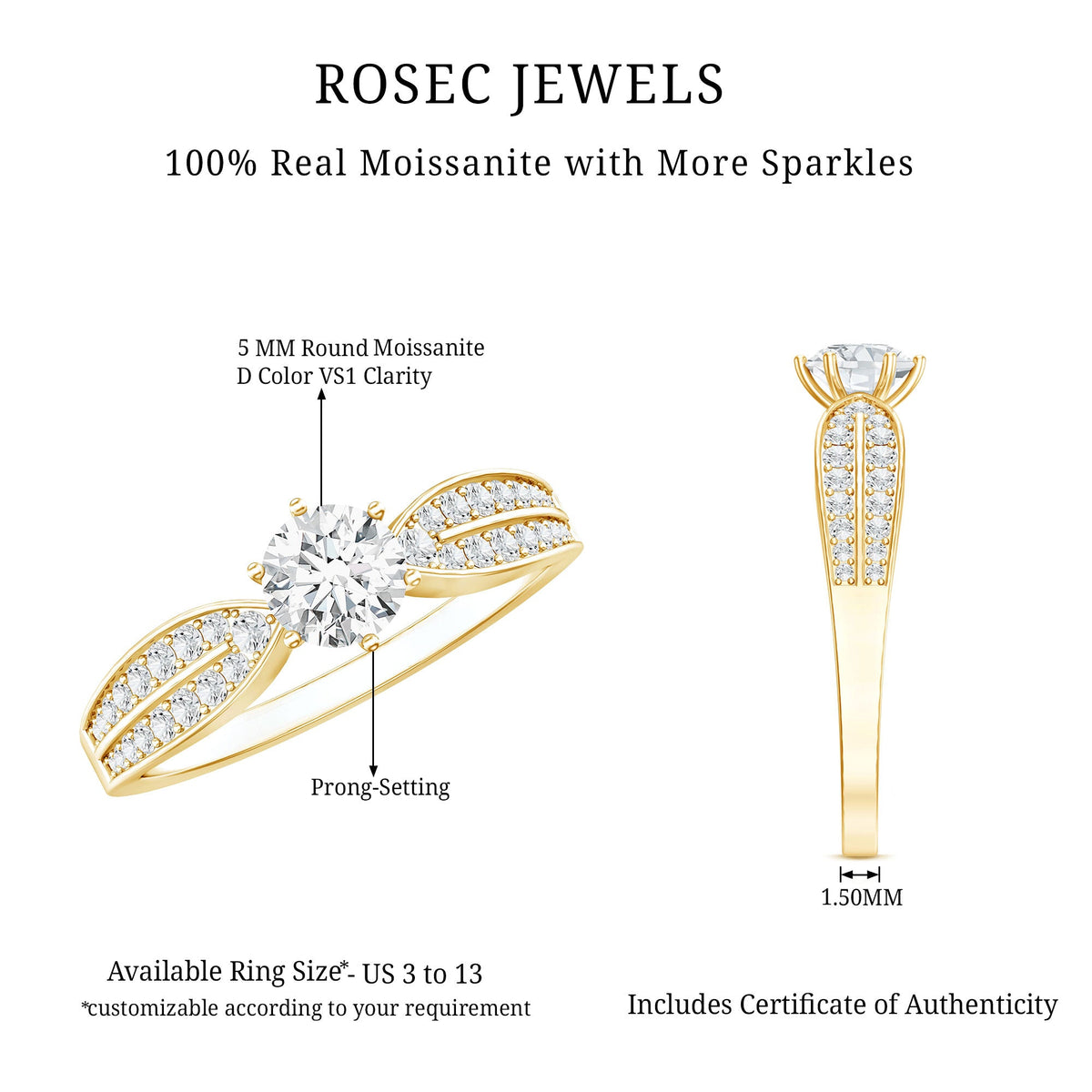 Elegant Round Moissanite Engagement Ring with Side Stones