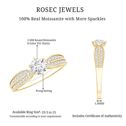 Elegant Round Moissanite Engagement Ring with Side Stones