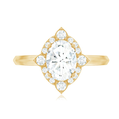 Vintage Style Oval Shaped Moissanite Halo Engagement Ring