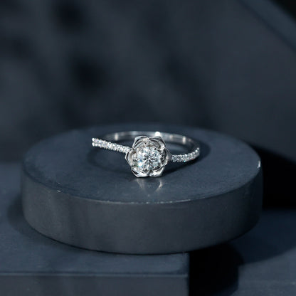 Certified Moissanite Rose Flower Engagement Ring