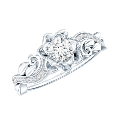 Certified Flower Inspired Moissanite Engagement Ring For Women