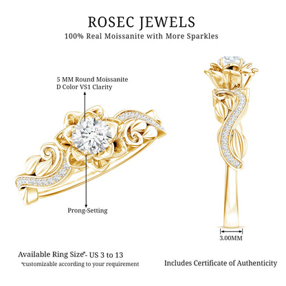 Certified Flower Inspired Moissanite Engagement Ring For Women