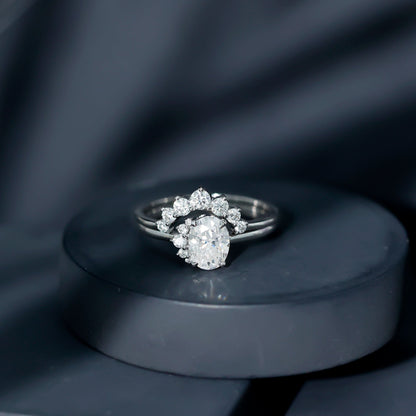 Designer 1.2 Carat Oval Cut Moissanite Wedding Ring Set With Certificate