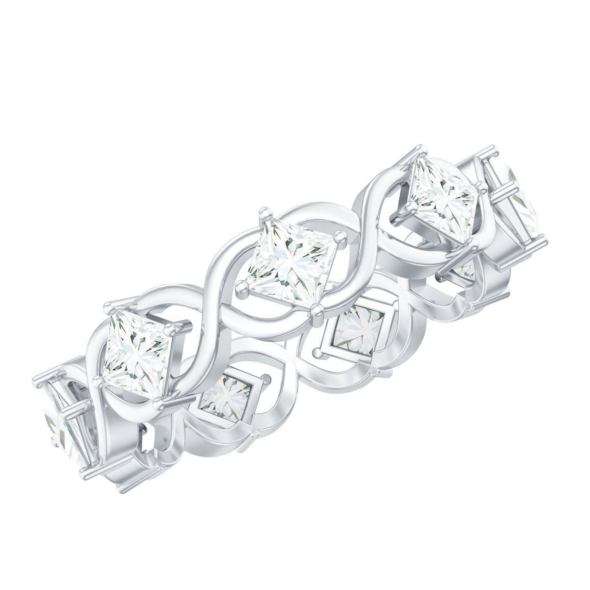 Certified Princess Cut Moissanite Wedding Band Ring
