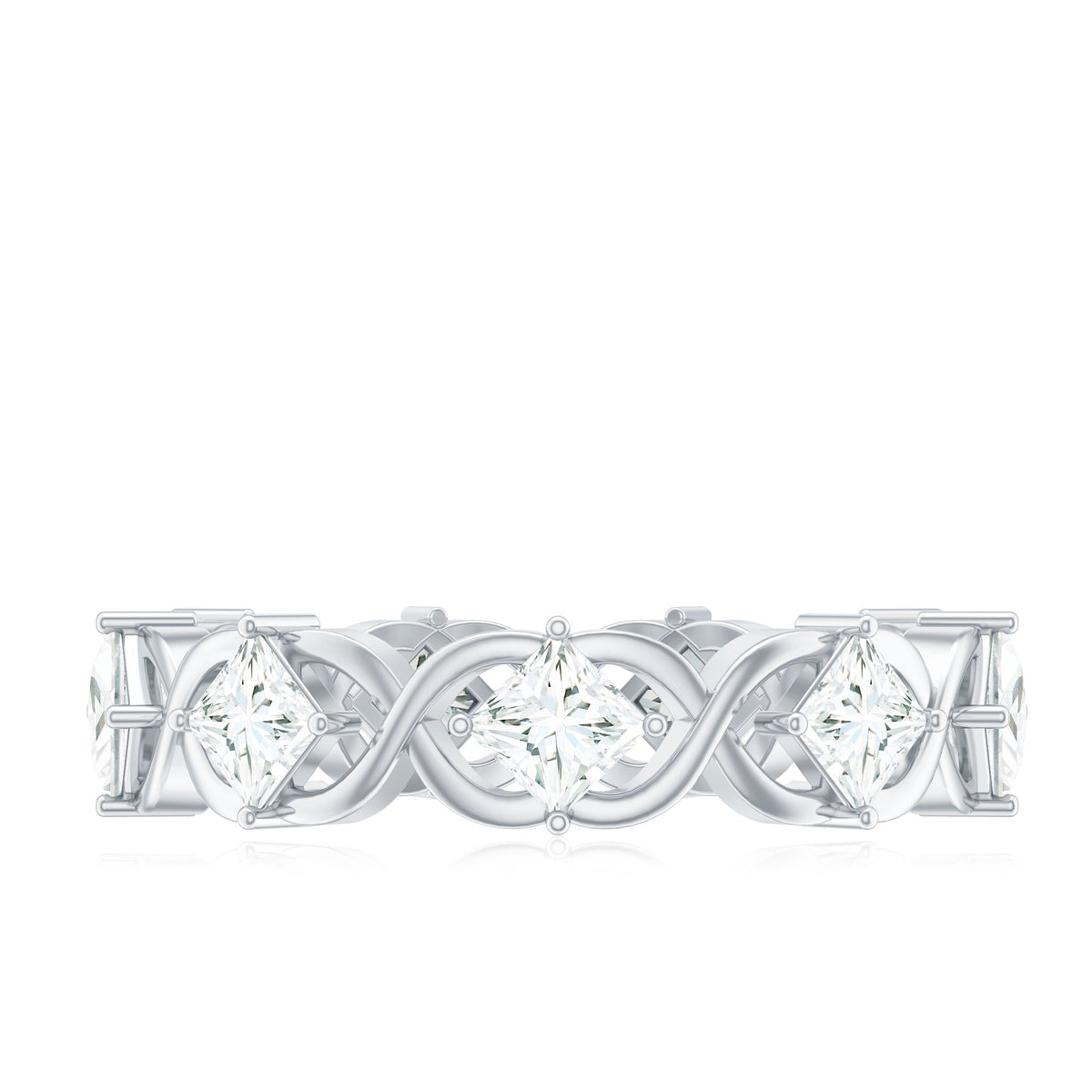 Certified Princess Cut Moissanite Wedding Band Ring