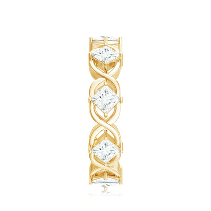 Certified Princess Cut Moissanite Wedding Band Ring