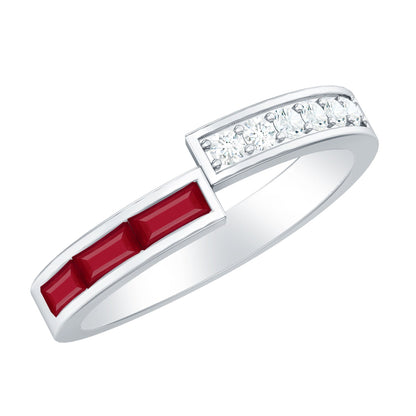 Natural Baguette Ruby Diamond Band Ring for Anniversary