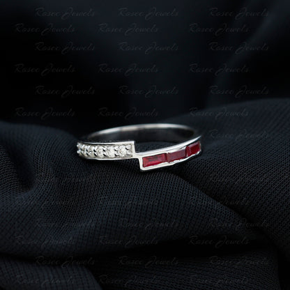 Natural Baguette Ruby Diamond Band Ring for Anniversary
