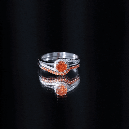 Certified Lab Grown Orange Sapphire Engagement Ring with Diamond Wedding Band