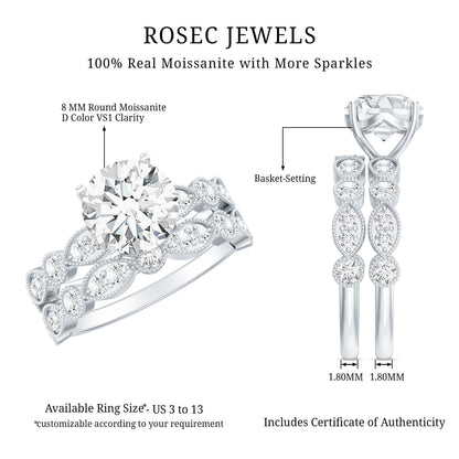 2 Carat Brilliant Cut Moissanite Bridal Ring Set