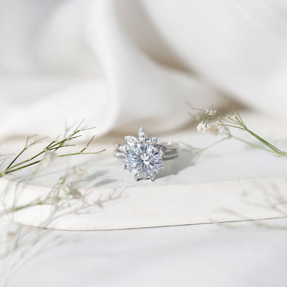 4.4 Carat Round Moissanite Flower Engagement Ring With Enhancer
