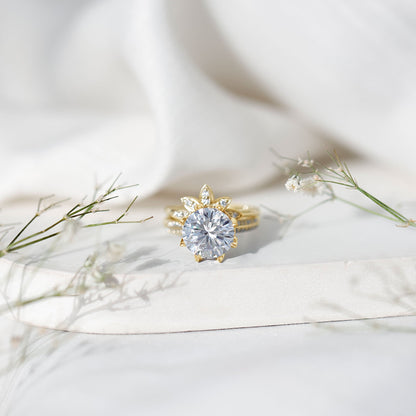 4.4 Carat Round Moissanite Flower Engagement Ring With Enhancer