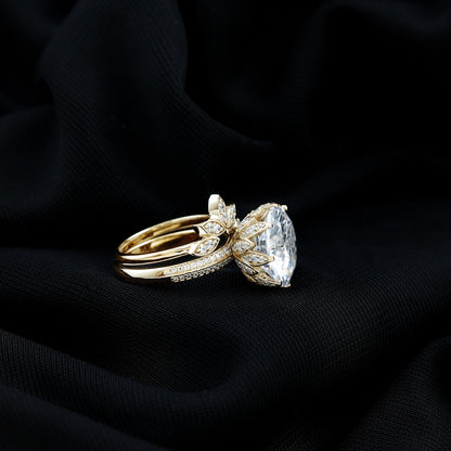 4.4 Carat Round Moissanite Flower Engagement Ring With Enhancer
