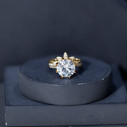 4.4 Carat Round Moissanite Flower Engagement Ring With Enhancer