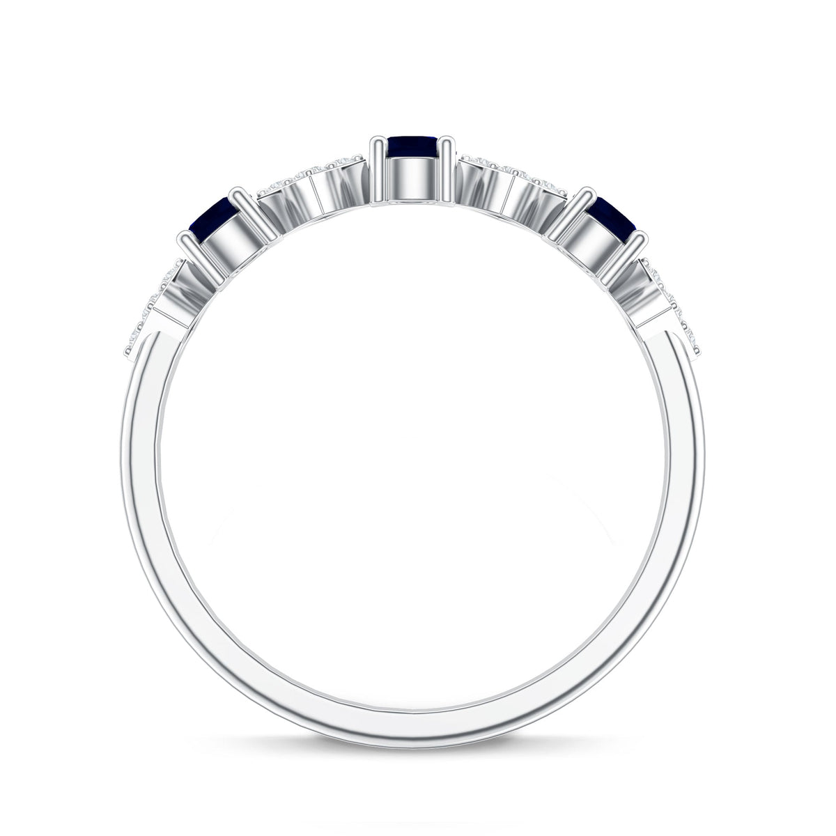 Natural Blue Sapphire and Diamond Half Eternity Band Ring for Women