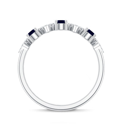 Natural Blue Sapphire and Diamond Half Eternity Band Ring for Women
